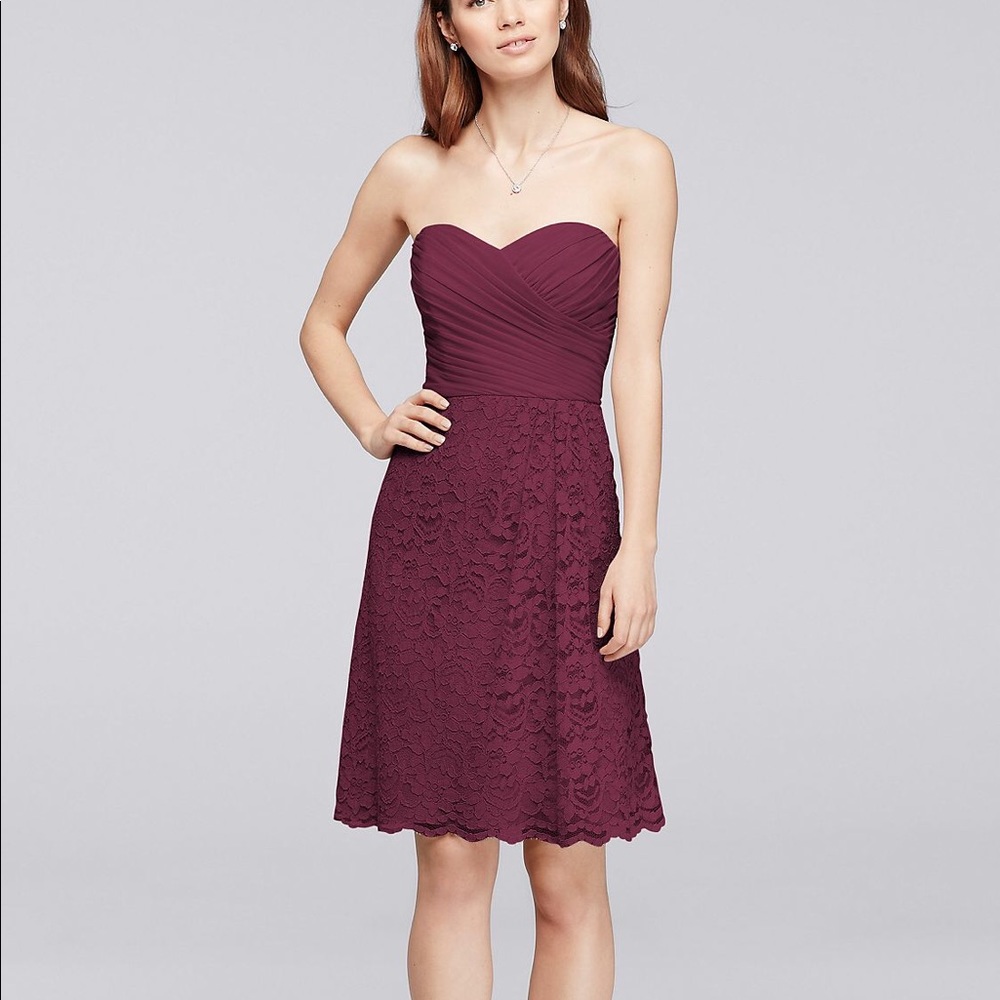 David’s Bridal Short Bridesmaid Dress F19217 Wine